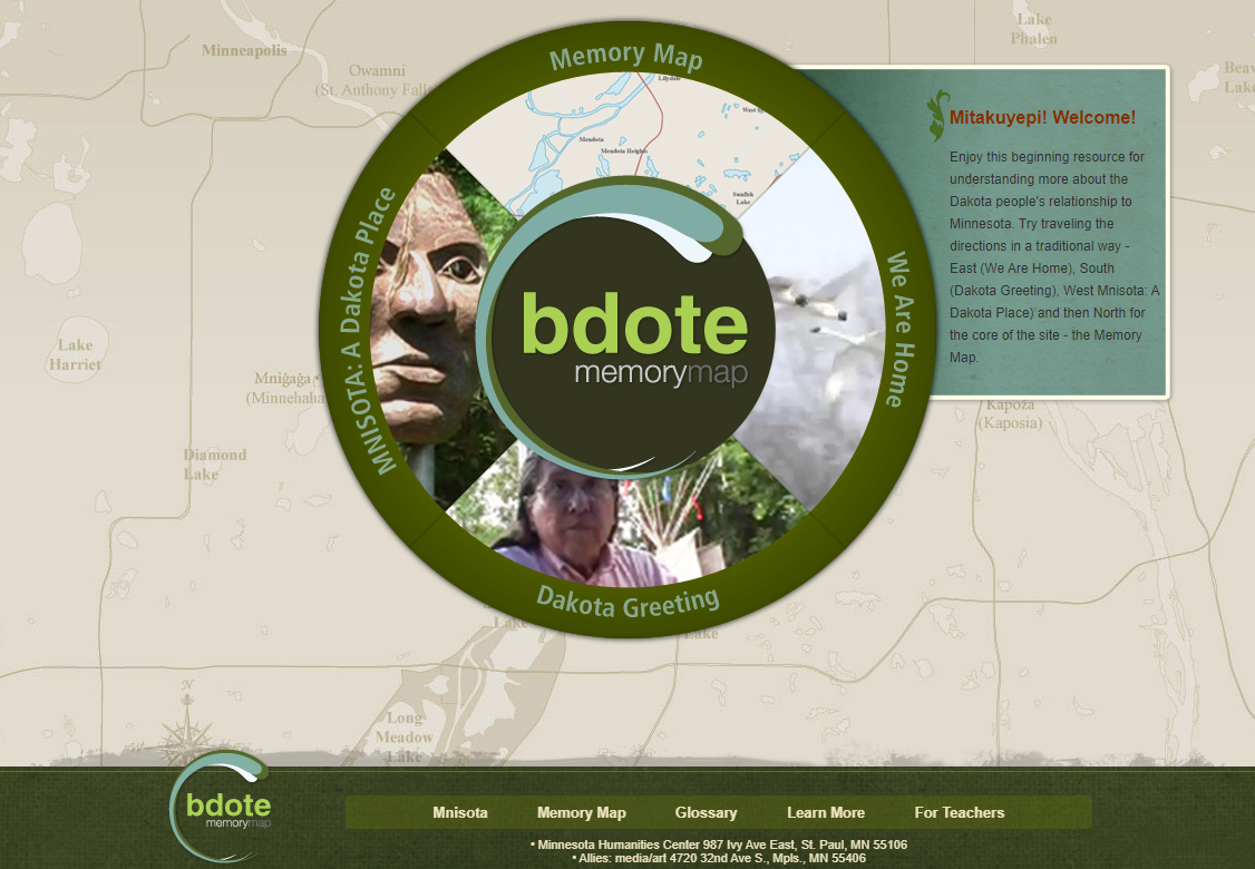 Screenshot of the Bdote Memory Map web site.